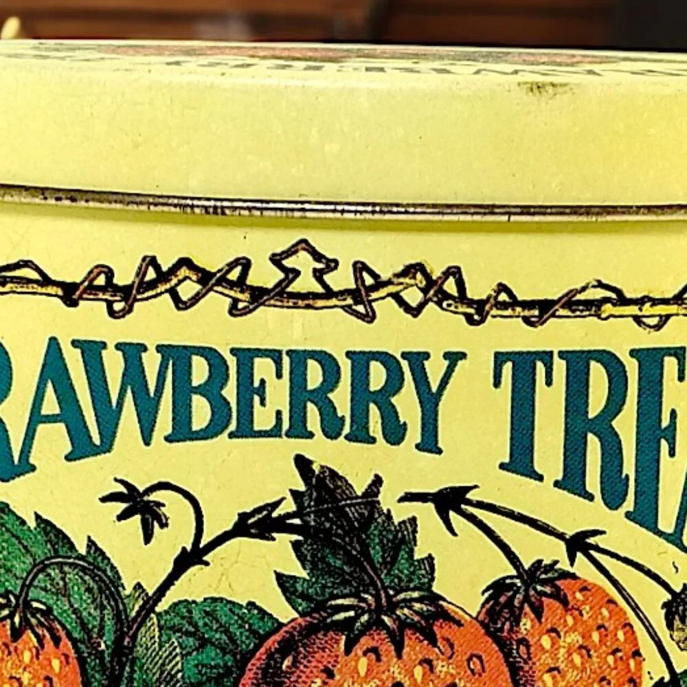 Vintage Strawberry Treat Tin – Retro Yellow Advertising Canister by Richardson &